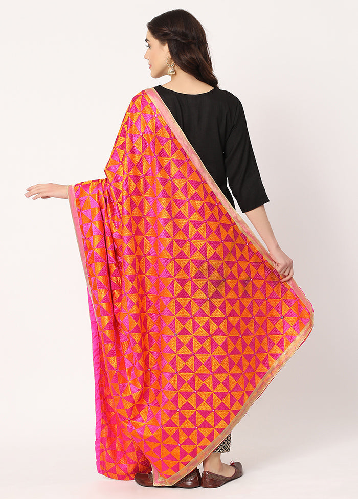 Pink Chiffon Phulkari Embroidered Work Dupatta - Indian Silk House Agencies