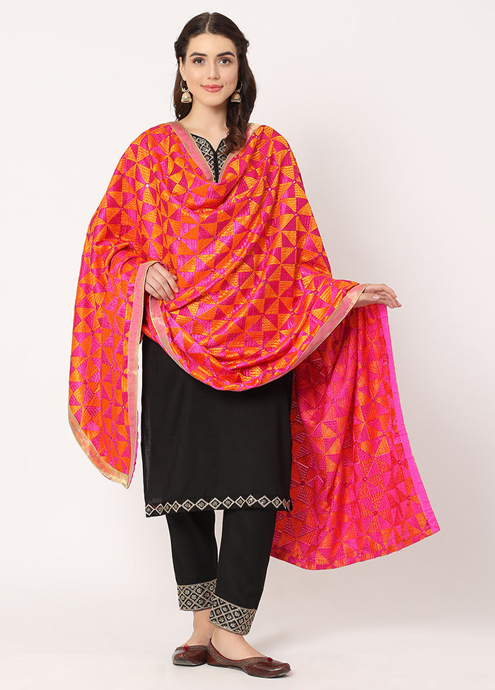 Pink Chiffon Phulkari Embroidered Work Dupatta - Indian Silk House Agencies