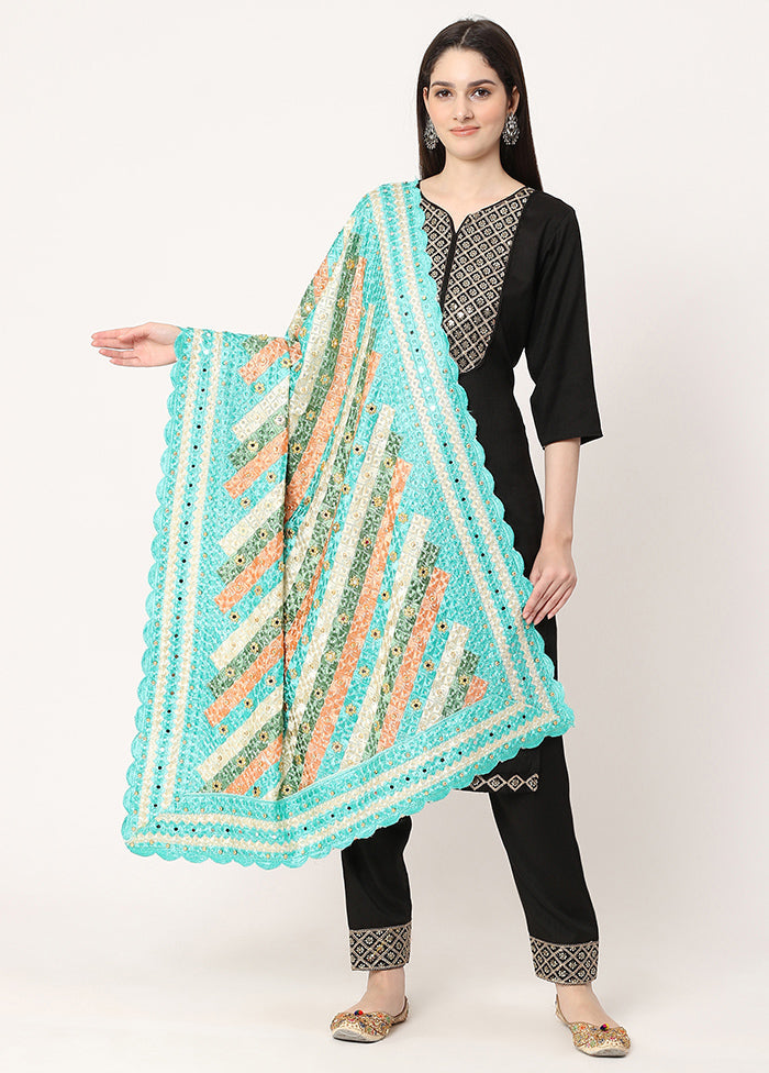 Green Chiffon Phulkari Embroidered Work Dupatta - Indian Silk House Agencies