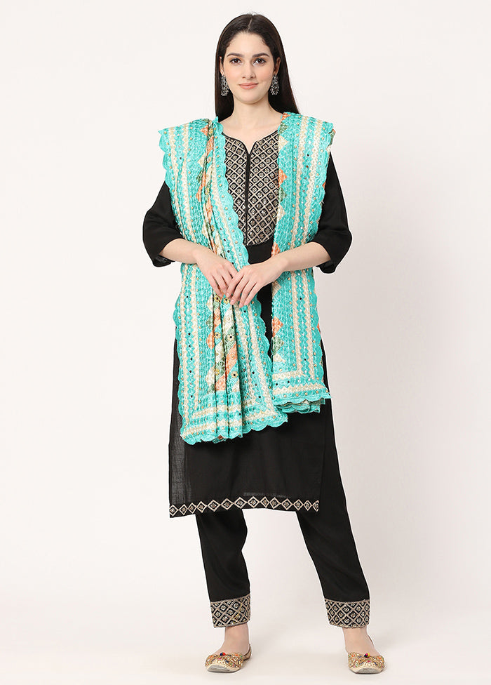 Green Chiffon Phulkari Embroidered Work Dupatta - Indian Silk House Agencies