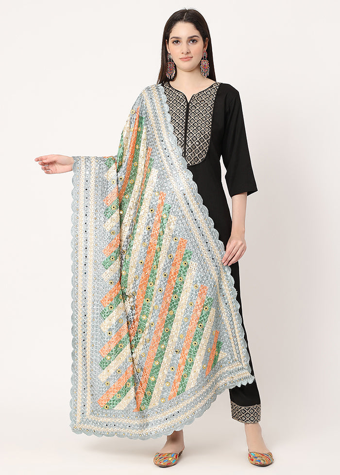 Grey Chiffon Phulkari Embroidered Work Dupatta - Indian Silk House Agencies