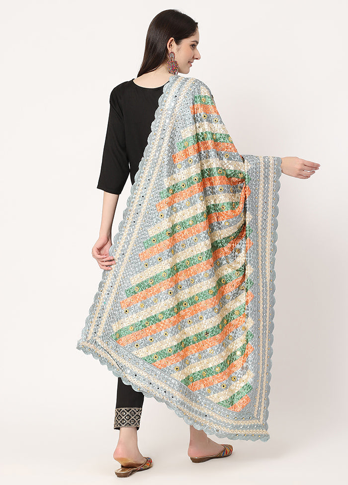 Grey Chiffon Phulkari Embroidered Work Dupatta - Indian Silk House Agencies