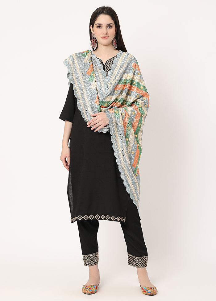 Grey Chiffon Phulkari Embroidered Work Dupatta - Indian Silk House Agencies