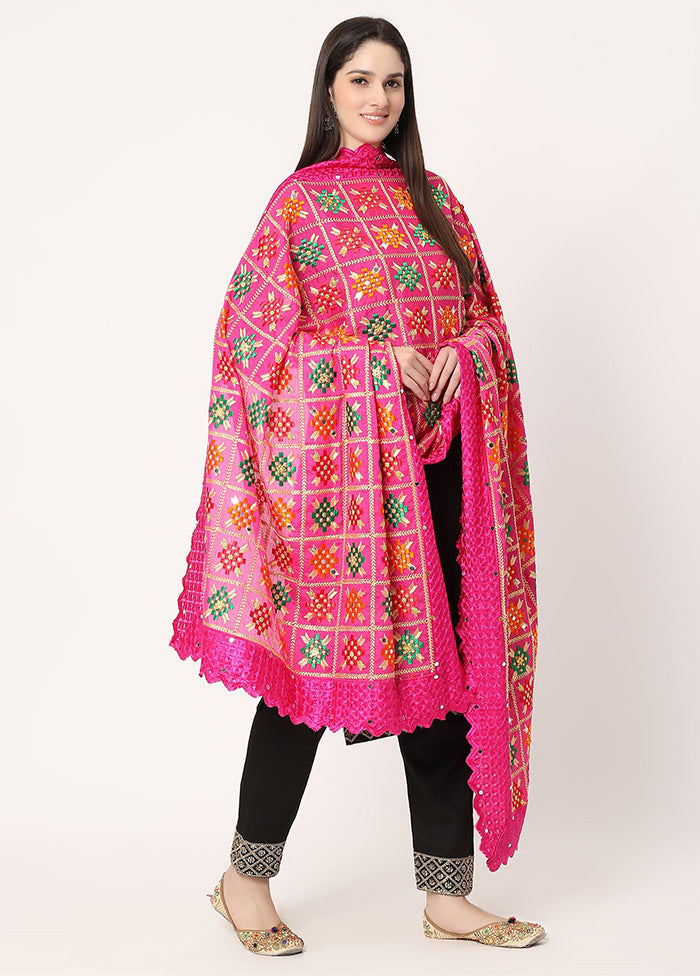 Pink Chiffon Phulkari Embroidered Work Dupatta - Indian Silk House Agencies