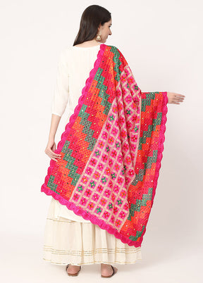 Pink Chiffon Phulkari Embroidered Work Dupatta - Indian Silk House Agencies