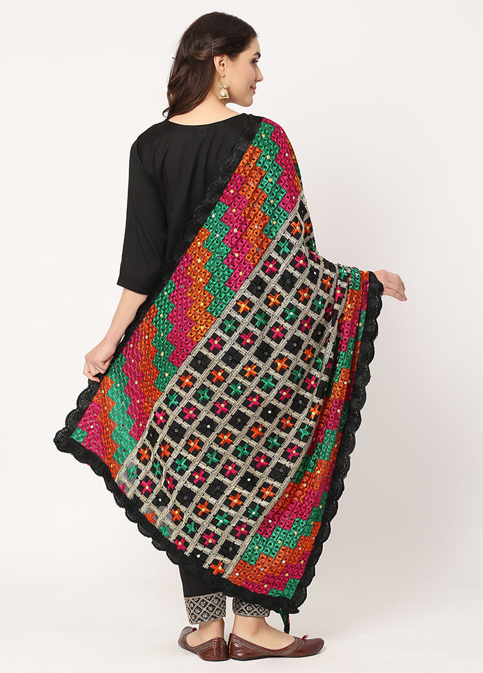 Black Chiffon Phulkari Embroidered Work Dupatta - Indian Silk House Agencies