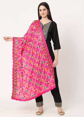 Pink Chiffon Phulkari Embroidered Work Dupatta - Indian Silk House Agencies