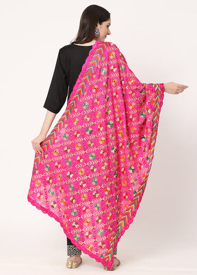 Pink Chiffon Phulkari Embroidered Work Dupatta - Indian Silk House Agencies