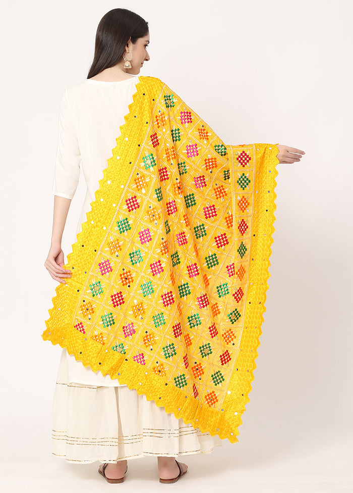 Yellow Chiffon Phulkari Embroidered Work Dupatta - Indian Silk House Agencies