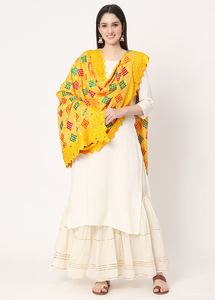 Yellow Chiffon Phulkari Embroidered Work Dupatta - Indian Silk House Agencies