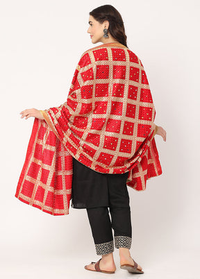 Red Chiffon Phulkari Embroidered Work Dupatta - Indian Silk House Agencies