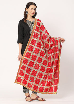 Red Chiffon Phulkari Embroidered Work Dupatta - Indian Silk House Agencies