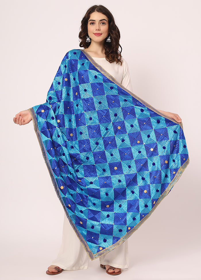 Blue Chiffon Phulkari Embroidered Work Dupatta - Indian Silk House Agencies