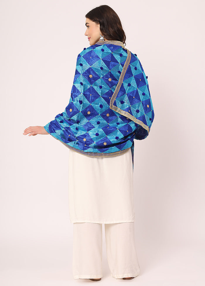 Blue Chiffon Phulkari Embroidered Work Dupatta - Indian Silk House Agencies