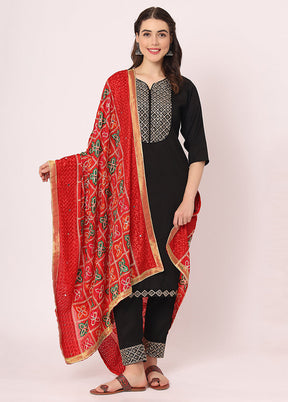 Red Chiffon Phulkari Embroidered Work Dupatta - Indian Silk House Agencies