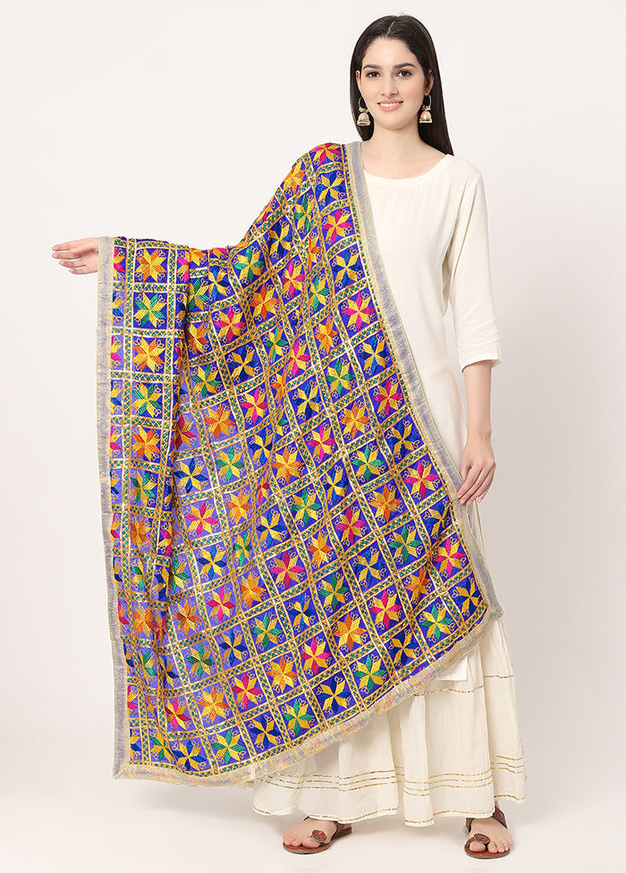 Blue Chiffon Phulkari Embroidered Work Dupatta - Indian Silk House Agencies