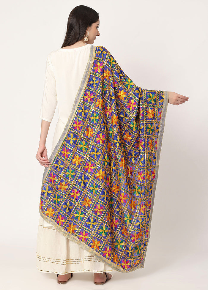 Blue Chiffon Phulkari Embroidered Work Dupatta - Indian Silk House Agencies