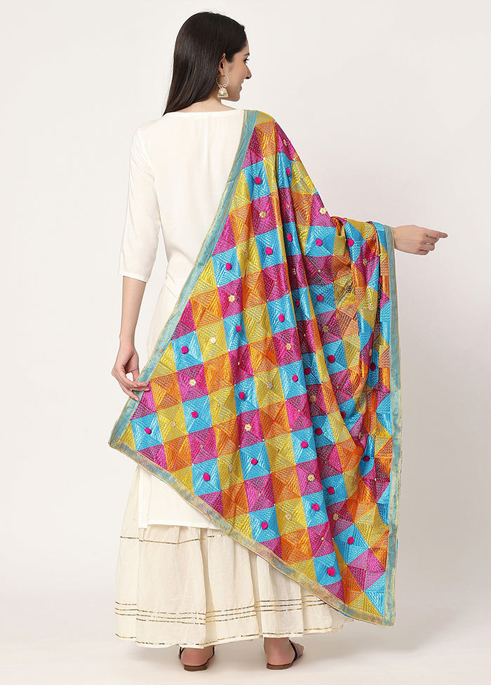 Multicolor Chiffon Phulkari Embroidered Work Dupatta - Indian Silk House Agencies