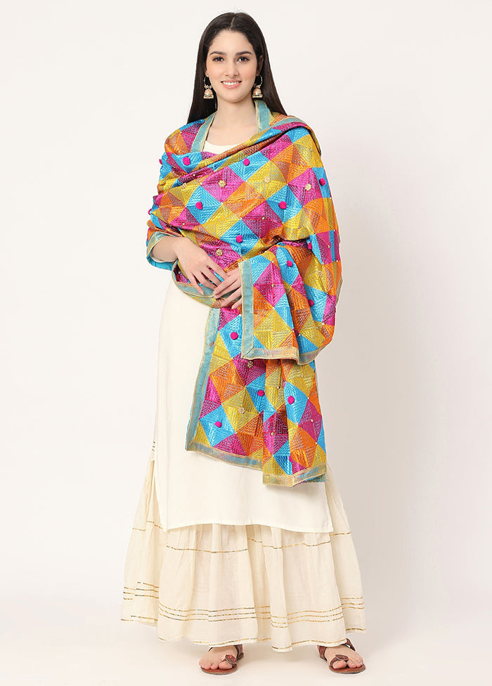 Multicolor Chiffon Phulkari Embroidered Work Dupatta - Indian Silk House Agencies