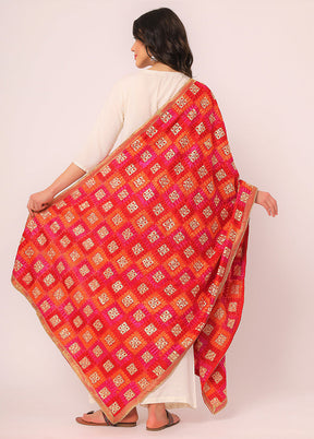 Red Chiffon Phulkari Embroidered Work Dupatta - Indian Silk House Agencies