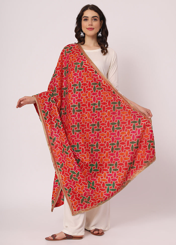 Red Chiffon Phulkari Embroidered Work Dupatta - Indian Silk House Agencies