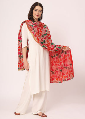 Red Chiffon Phulkari Embroidered Work Dupatta - Indian Silk House Agencies