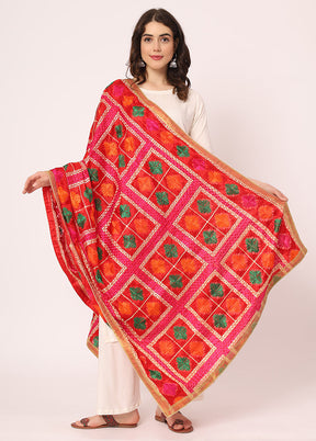 Red Chiffon Phulkari Embroidered Work Dupatta - Indian Silk House Agencies