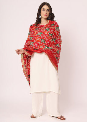 Red Chiffon Phulkari Embroidered Work Dupatta - Indian Silk House Agencies