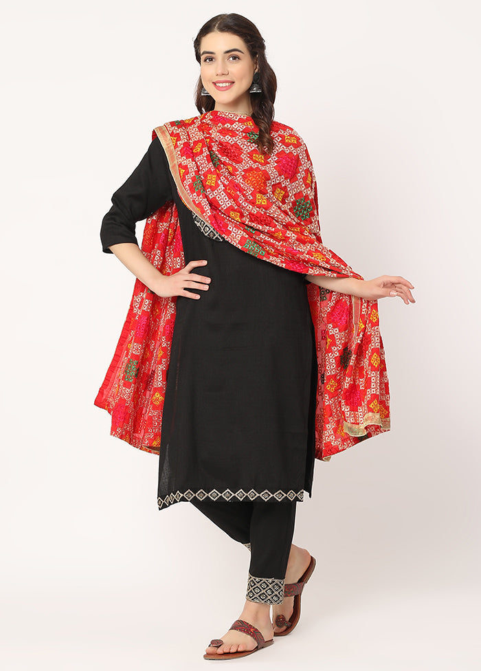 Red Chiffon Phulkari Embroidered Work Dupatta - Indian Silk House Agencies