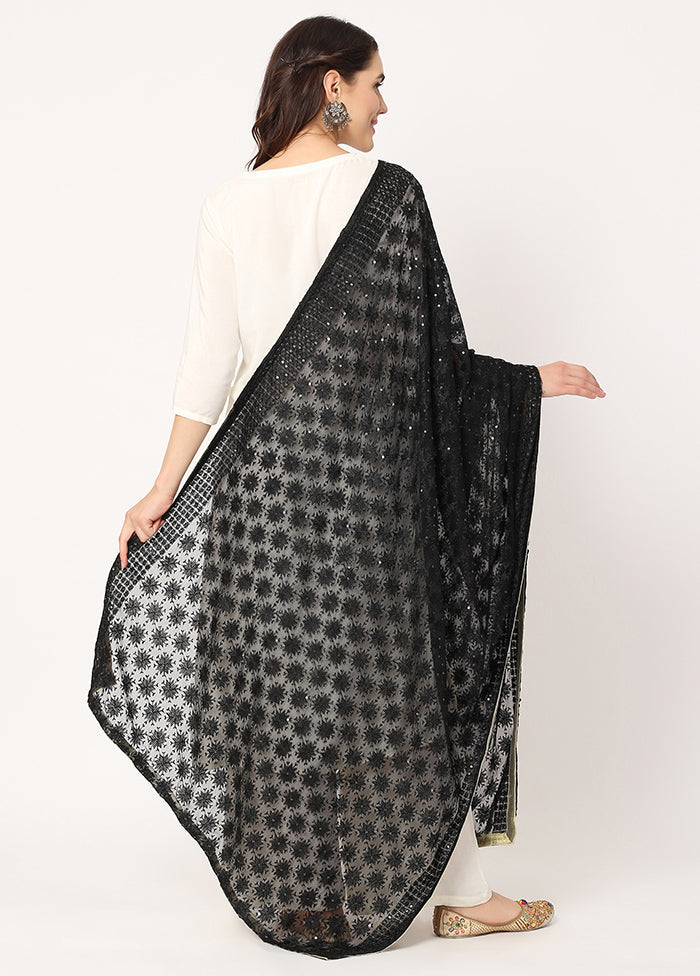 Black Chiffon Phulkari Embroidered Work Dupatta - Indian Silk House Agencies