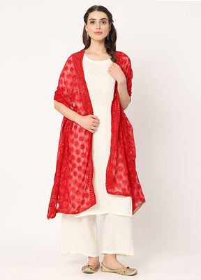 Red Chiffon Phulkari Embroidered Work Dupatta - Indian Silk House Agencies