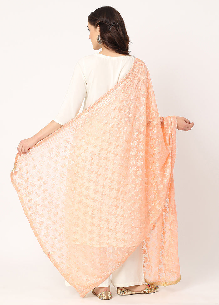 White Chiffon Phulkari Embroidered Work Dupatta - Indian Silk House Agencies