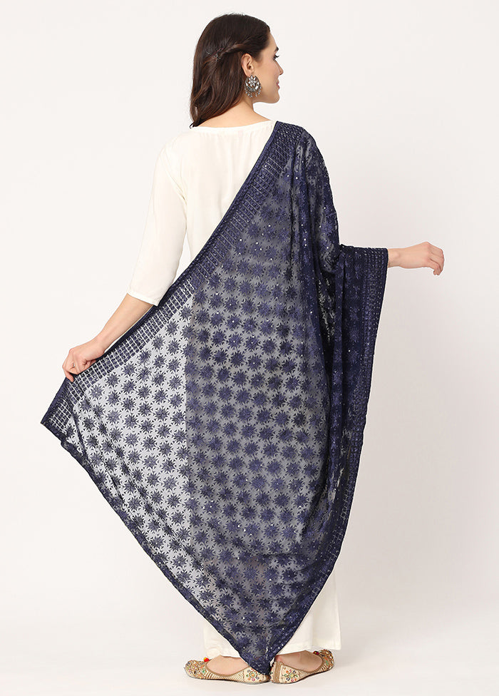 Blue Chiffon Phulkari Embroidered Work Dupatta - Indian Silk House Agencies