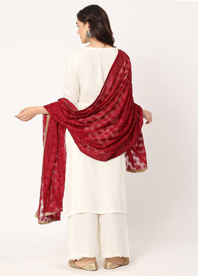 Maroon Chiffon Phulkari Embroidered Work Dupatta - Indian Silk House Agencies