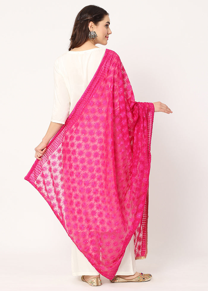 Pink Chiffon Phulkari Embroidered Work Dupatta - Indian Silk House Agencies