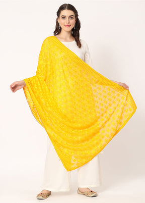 Yellow Chiffon Phulkari Embroidered Work Dupatta - Indian Silk House Agencies