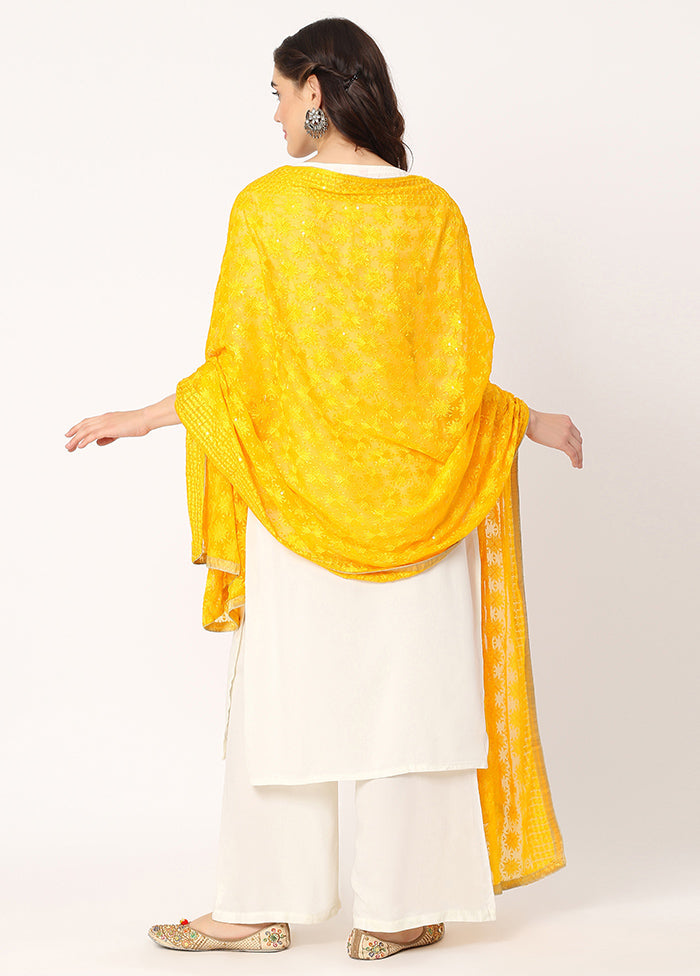 Yellow Chiffon Phulkari Embroidered Work Dupatta - Indian Silk House Agencies