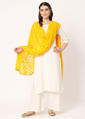 Yellow Chiffon Phulkari Embroidered Work Dupatta - Indian Silk House Agencies