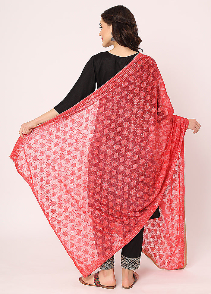 Pink Chiffon Phulkari Embroidered Work Dupatta - Indian Silk House Agencies