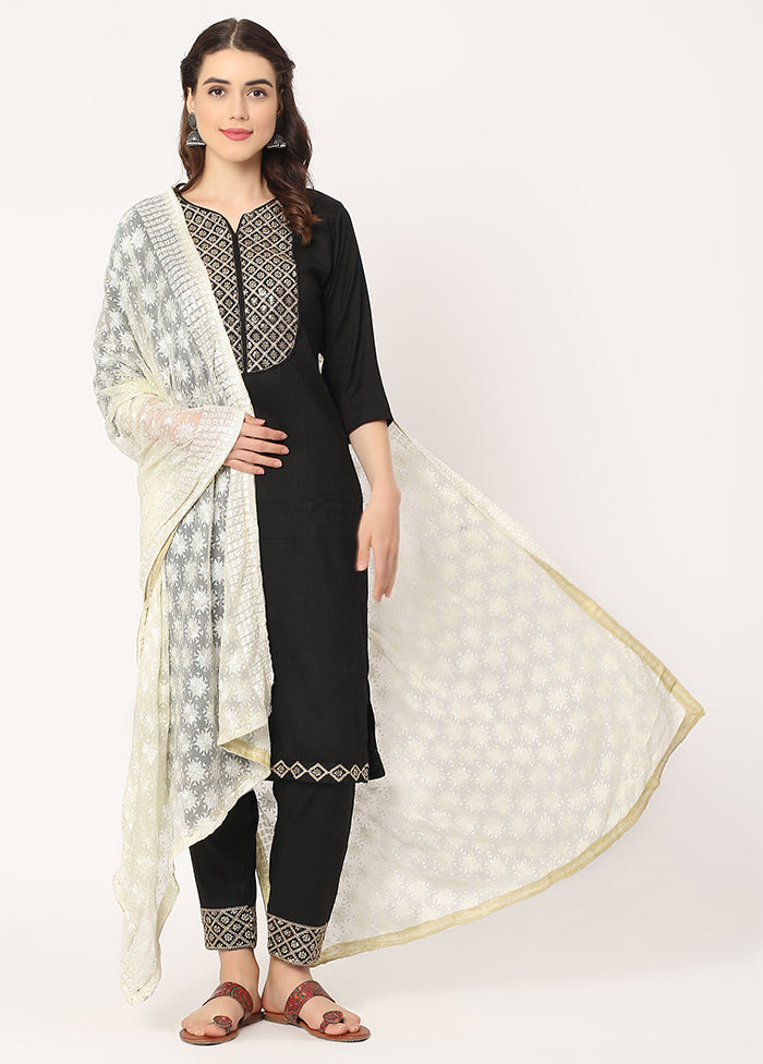 Off White Chiffon Phulkari Embroidered Work Dupatta - Indian Silk House Agencies