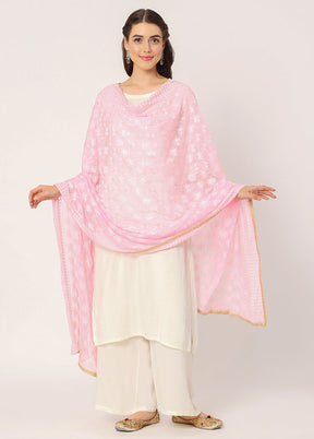 Pink Chiffon Phulkari Embroidered Work Dupatta - Indian Silk House Agencies