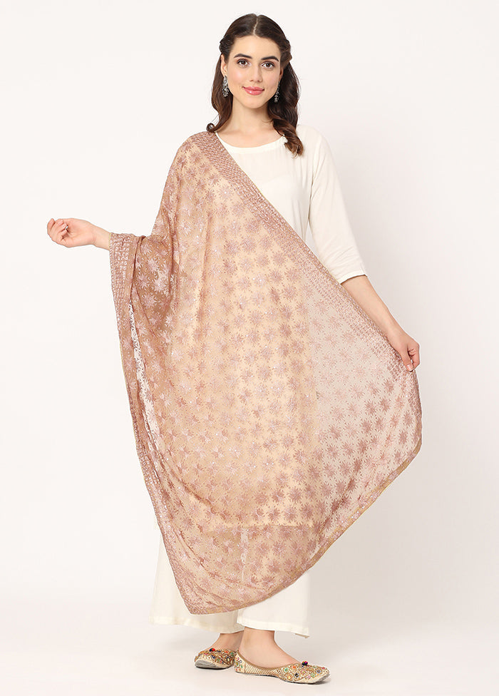 Brown Chiffon Phulkari Embroidered Work Dupatta - Indian Silk House Agencies