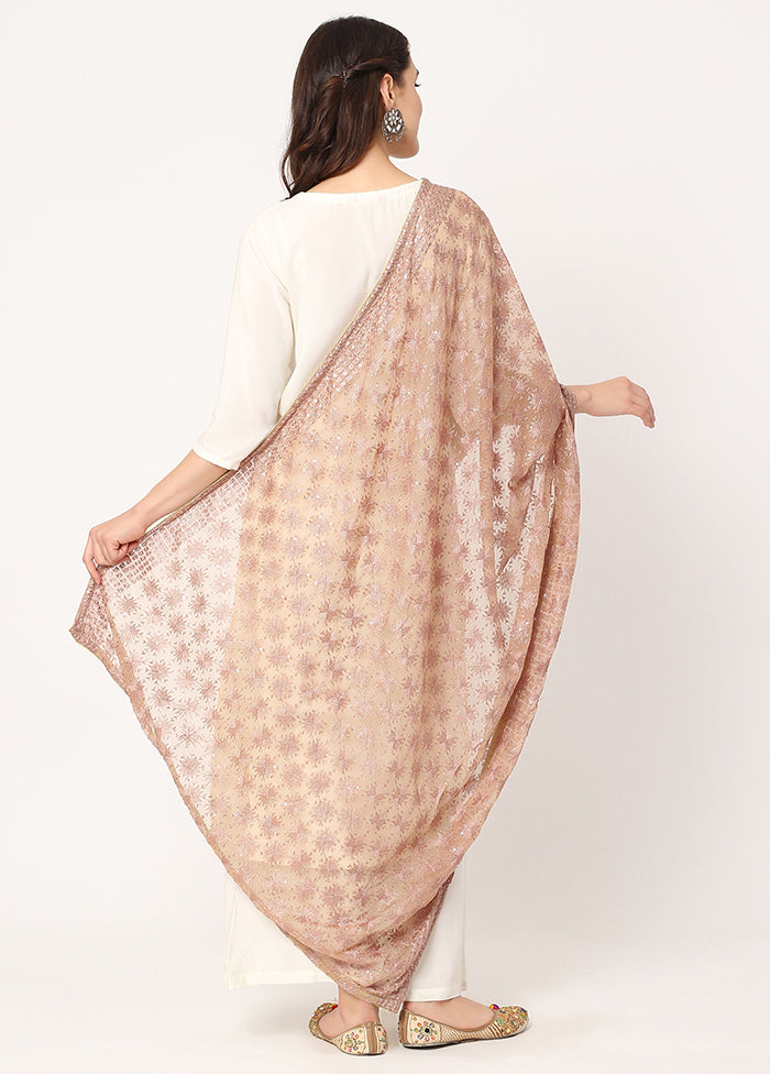 Brown Chiffon Phulkari Embroidered Work Dupatta - Indian Silk House Agencies