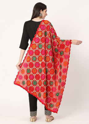 Red Chiffon Phulkari Embroidered Work Dupatta - Indian Silk House Agencies