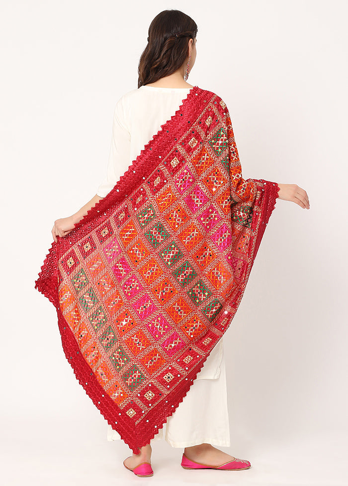 Maroon Chiffon Phulkari Embroidered Work Dupatta - Indian Silk House Agencies