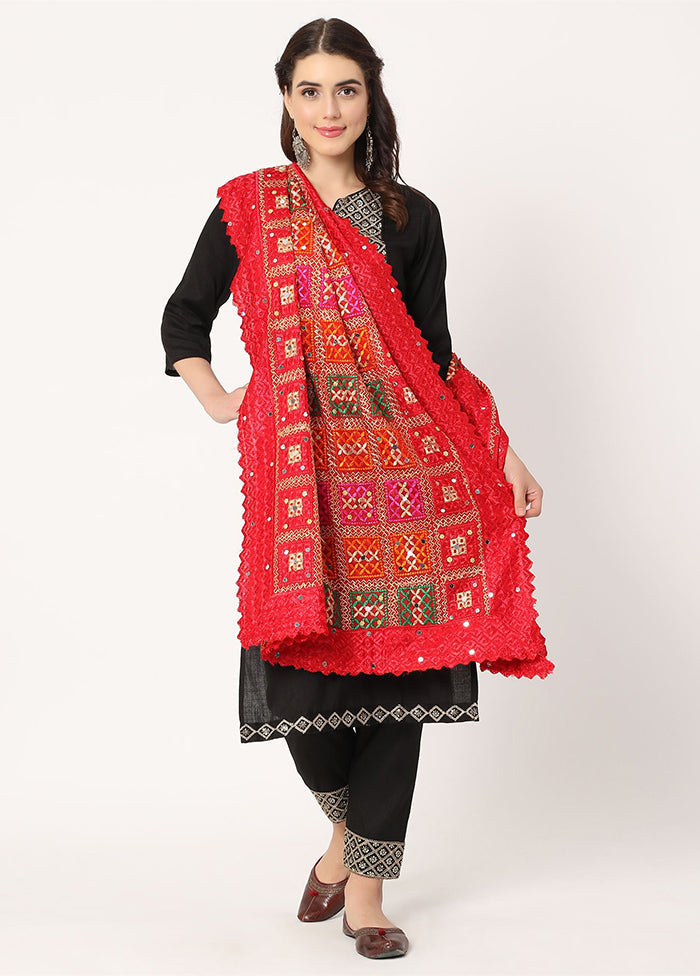 Red Chiffon Phulkari Embroidered Work Dupatta - Indian Silk House Agencies