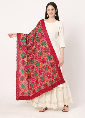 Maroon Chiffon Phulkari Embroidered Work Dupatta - Indian Silk House Agencies