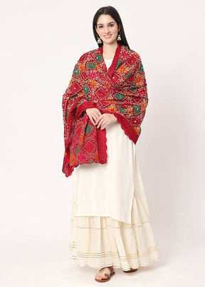 Maroon Chiffon Phulkari Embroidered Work Dupatta - Indian Silk House Agencies