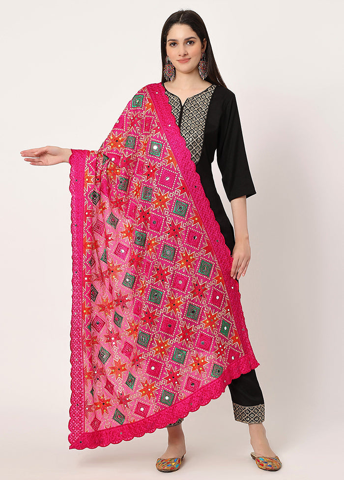 Pink Chiffon Phulkari Embroidered Work Dupatta - Indian Silk House Agencies