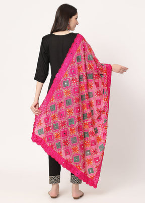 Pink Chiffon Phulkari Embroidered Work Dupatta - Indian Silk House Agencies